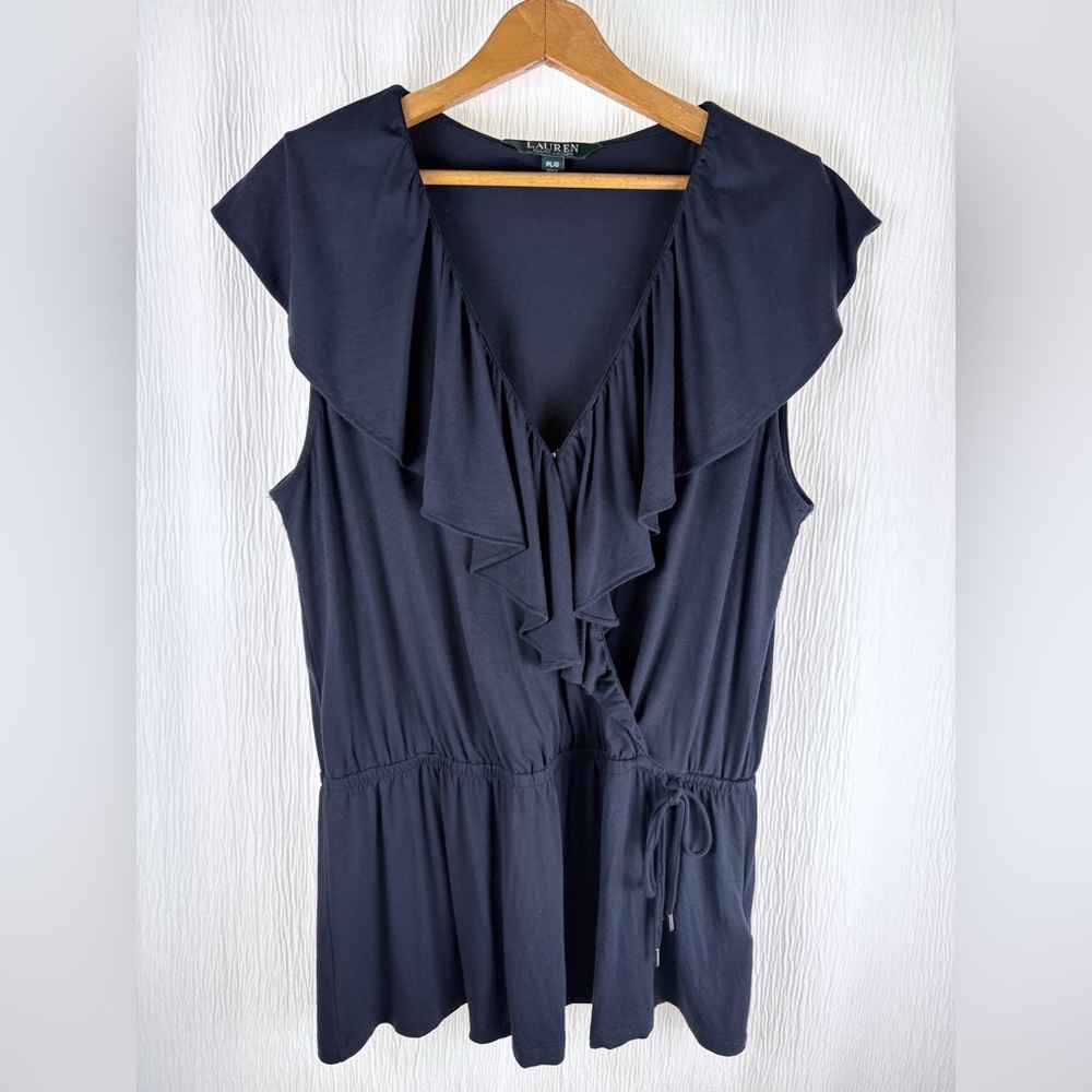 Ralph Lauren Dark Navy Faux Wrap Blouse, size Petite Large